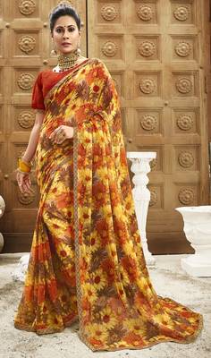 Multicolor printed chiffon saree with blouse 1