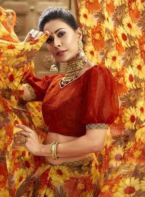 Multicolor printed chiffon saree with blouse 2