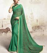 Green printed georgette saree with blouse