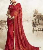 Red printed georgette saree with blouse