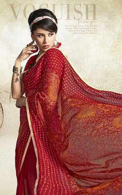 Red printed georgette saree with blouse 2