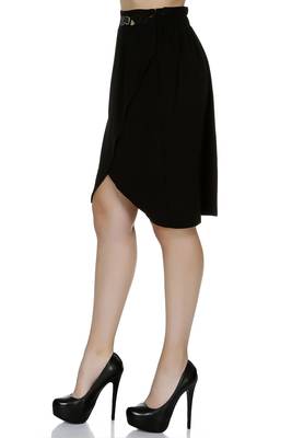 Black Solid Knee Length Skirt 2