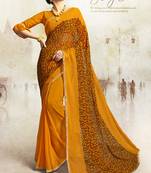 Mustard printed georgette saree with blouse