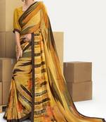 Yellow printed georgette saree with blouse