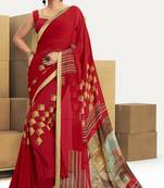 Red printed georgette saree with blouse