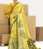 Yellow printed georgette saree with blouse