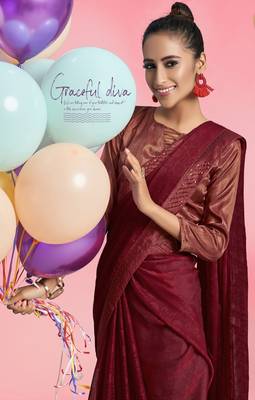 Maroon printed chiffon saree with blouse 2