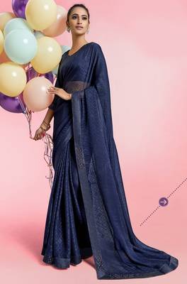 Navy blue printed chiffon saree with blouse 1