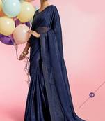 Navy blue printed chiffon saree with blouse