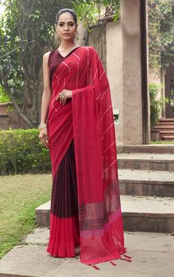 Red printed georgette saree with blouse 1