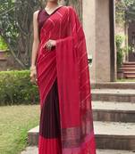 Red printed georgette saree with blouse