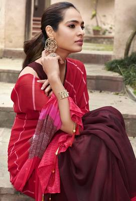 Red printed georgette saree with blouse 2