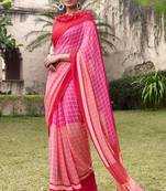 Pink printed georgette saree with blouse