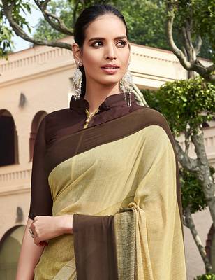 Beige printed georgette saree with blouse 2