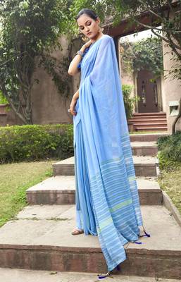 Sky blue printed georgette saree with blouse 1