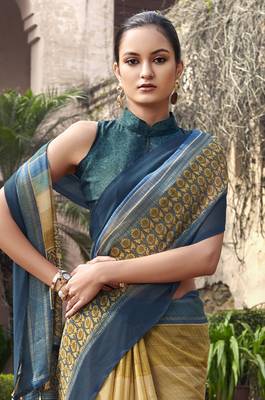 Beige printed georgette saree with blouse 2