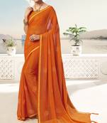Orange plain chiffon saree with blouse