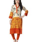 Orange printed cotton cotton-kurtis