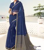 Blue plain chiffon saree with blouse
