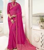 Pink plain chiffon saree with blouse