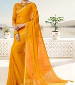 Yellow plain chiffon saree with blouse