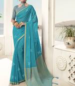 Sky blue plain chiffon saree with blouse