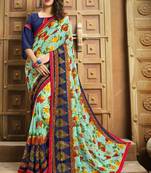 Sky blue printed georgette saree with blouse