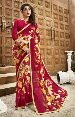 Multicolor printed georgette saree with blouse 1
