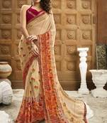 Beige printed georgette saree with blouse