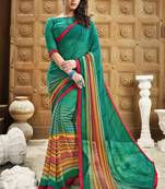 Green printed georgette saree with blouse