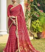 Red printed georgette saree with blouse