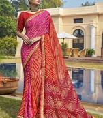 Pink printed georgette saree with blouse