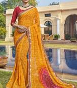 Mustard printed georgette saree with blouse