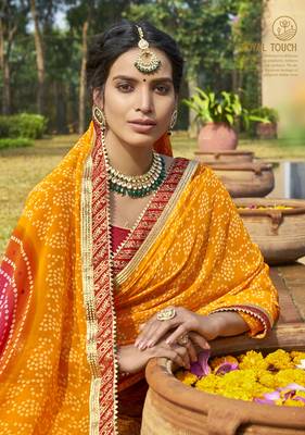Mustard printed georgette saree with blouse 2
