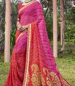 Pink printed georgette saree with blouse
