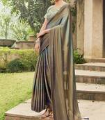 Beige printed chiffon saree with blouse