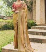 Light yellow printed chiffon saree with blouse