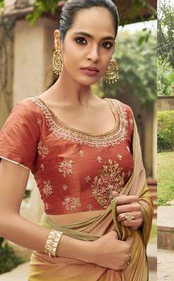 Light yellow printed chiffon saree with blouse 2