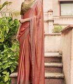 Pink printed chiffon saree with blouse