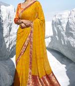 Yellow printed georgette saree with blouse