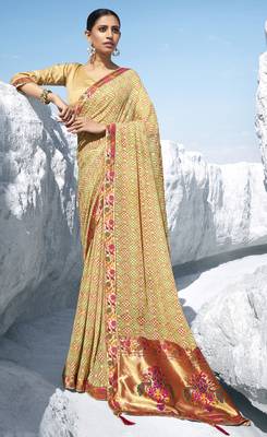 Beige printed georgette saree with blouse 1