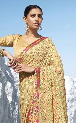 Beige printed georgette saree with blouse 2