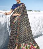 Navy blue printed georgette saree with blouse