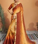 Orange printed chiffon saree with blouse