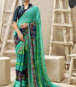 Sea green printed georgette saree with blouse