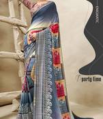 Grey printed georgette saree with blouse