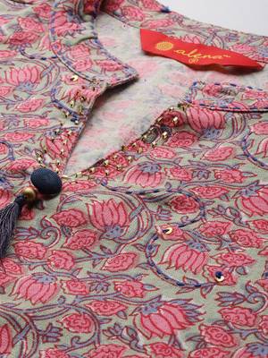 Onion-pink floral print cotton kurta with palazzo 2