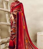 Red printed georgette saree with blouse