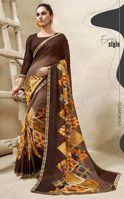 Brown printed georgette saree with blouse 1