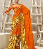 Orange printed georgette saree with blouse